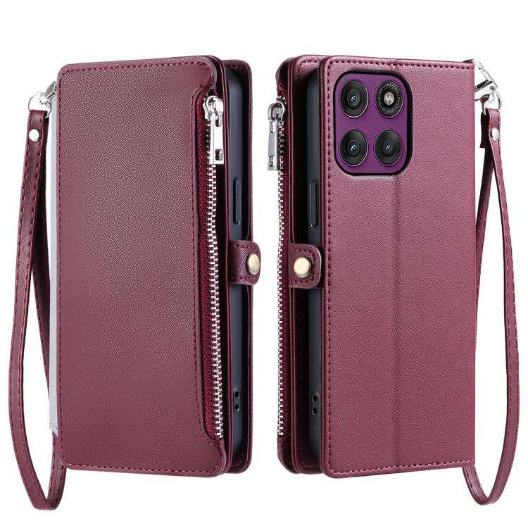 For Motorola Edge 60 Pro Leather Stitching Multi-card Slot Zipper Phone Case(Wine Red)