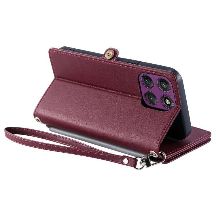 For Motorola Edge 60 Pro Leather Stitching Multi-card Slot Zipper Phone Case(Wine Red)