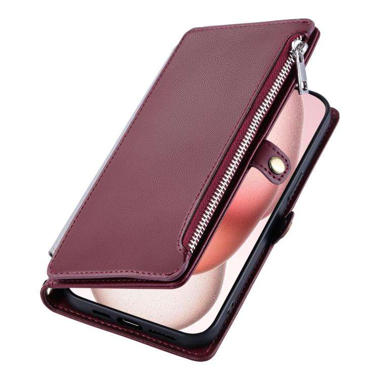 For Motorola Edge 60 Pro Leather Stitching Multi-card Slot Zipper Phone Case(Wine Red)