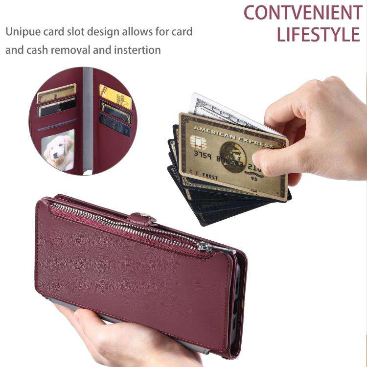 For Motorola Edge 60 Pro Leather Stitching Multi-card Slot Zipper Phone Case(Wine Red)
