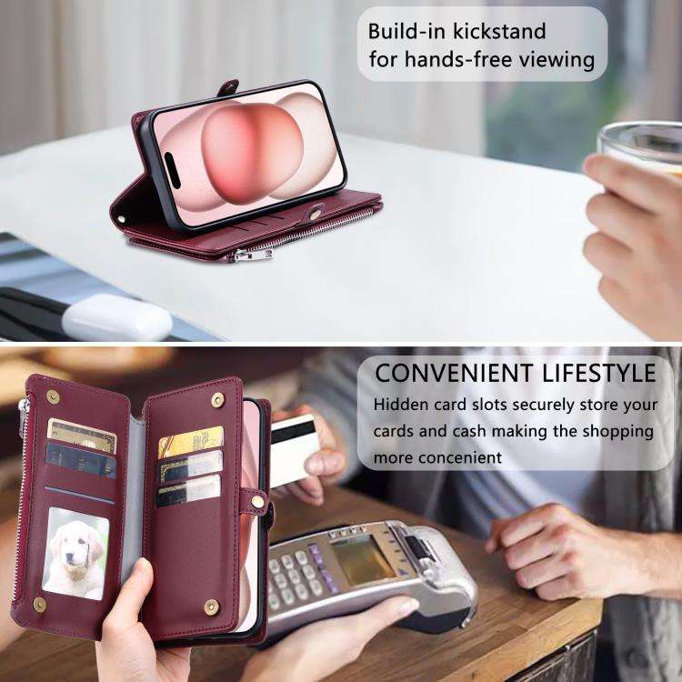 For Motorola Edge 60 Pro Leather Stitching Multi-card Slot Zipper Phone Case(Wine Red)