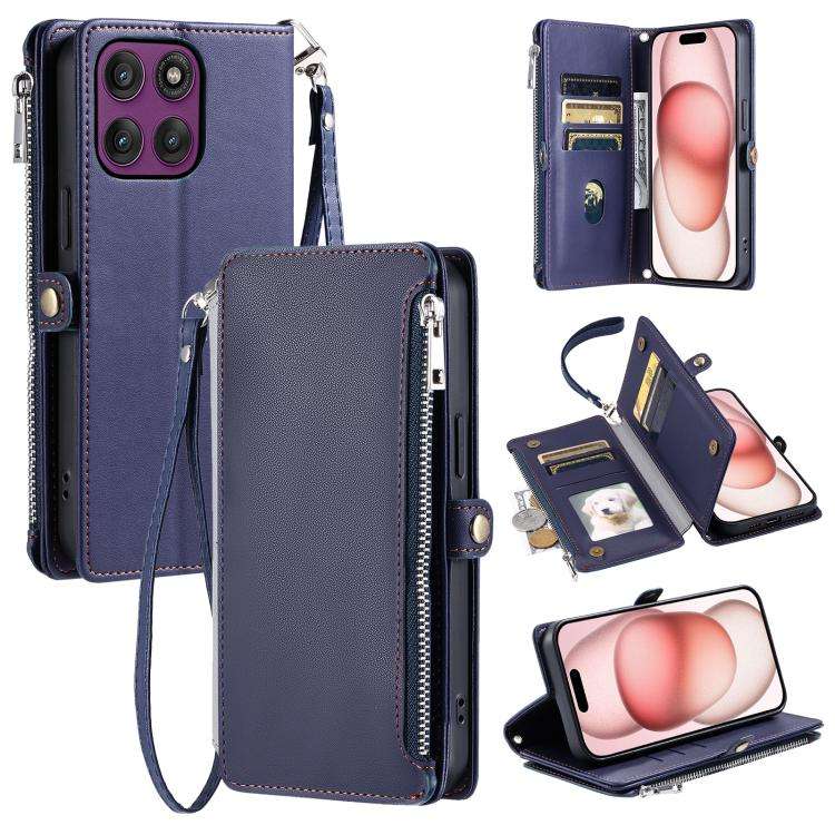For Motorola Edge 60 Pro Leather Stitching Multi-card Slot Zipper Phone Case(Blue)