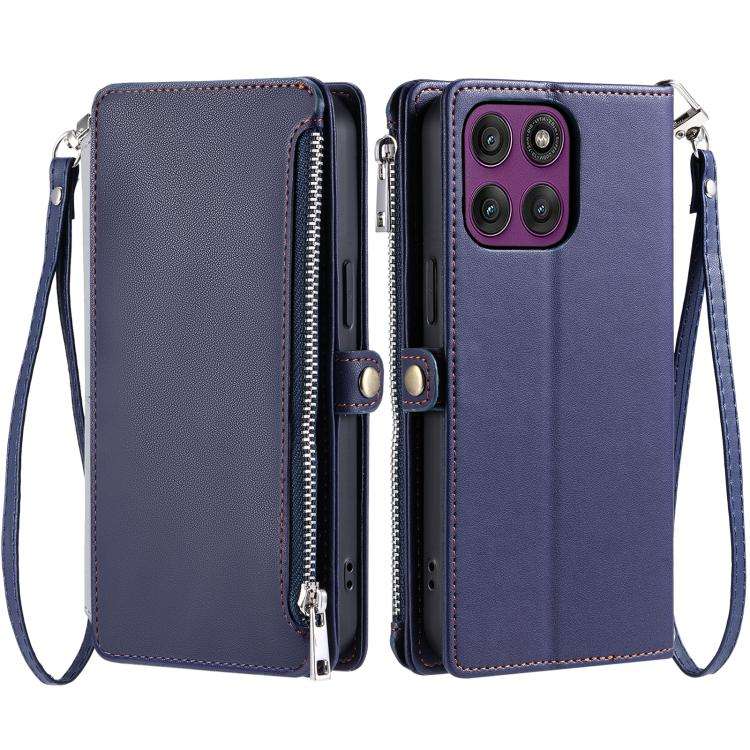 For Motorola Edge 60 Pro Leather Stitching Multi-card Slot Zipper Phone Case(Blue)