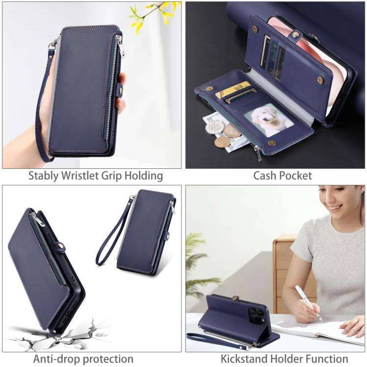For Motorola Edge 60 Pro Leather Stitching Multi-card Slot Zipper Phone Case(Blue)
