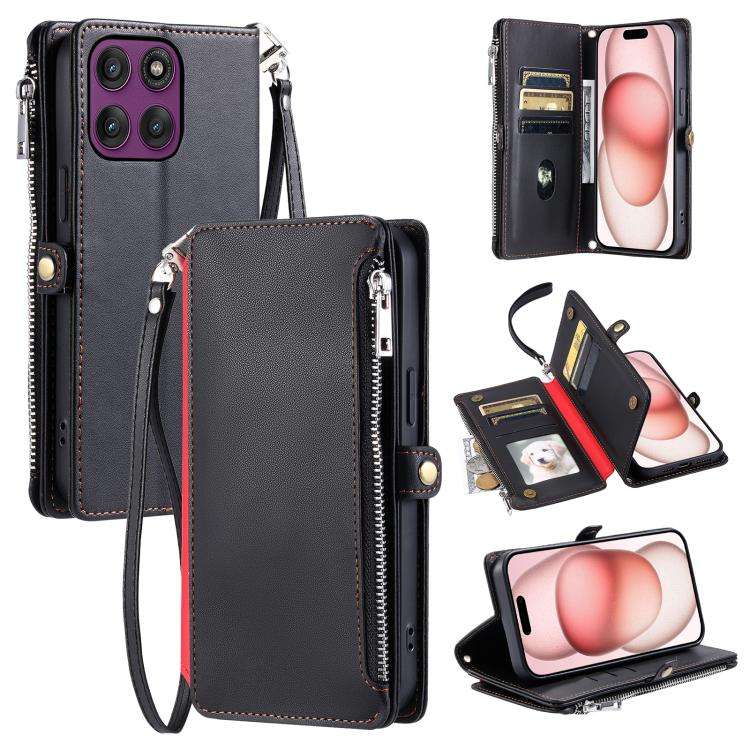 For Motorola Edge 60 Pro Leather Stitching Multi-card Slot Zipper Phone Case(Black)