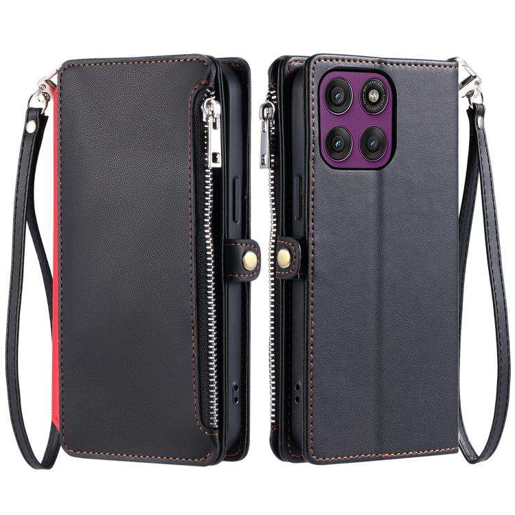 For Motorola Edge 60 Pro Leather Stitching Multi-card Slot Zipper Phone Case(Black)