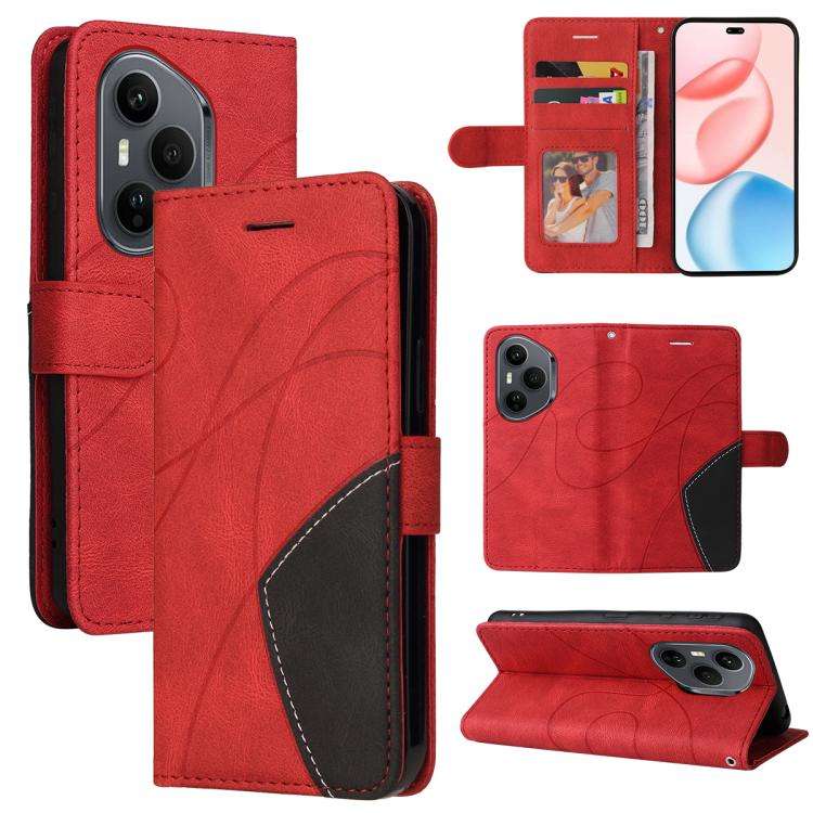 For Honor 400 Pro Global 160.8mm Dual-color Splicing Flip Leather Phone Case(Red)