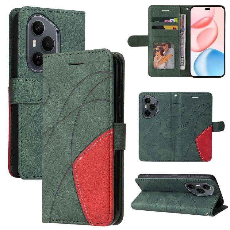For Honor 400 Pro Global 160.8mm Dual-color Splicing Flip Leather Phone Case(Green)