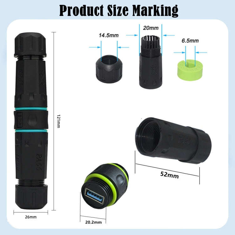 M20 5Gpbs USB3.0 Outdoor IP68 Waterproof Connector(Black)