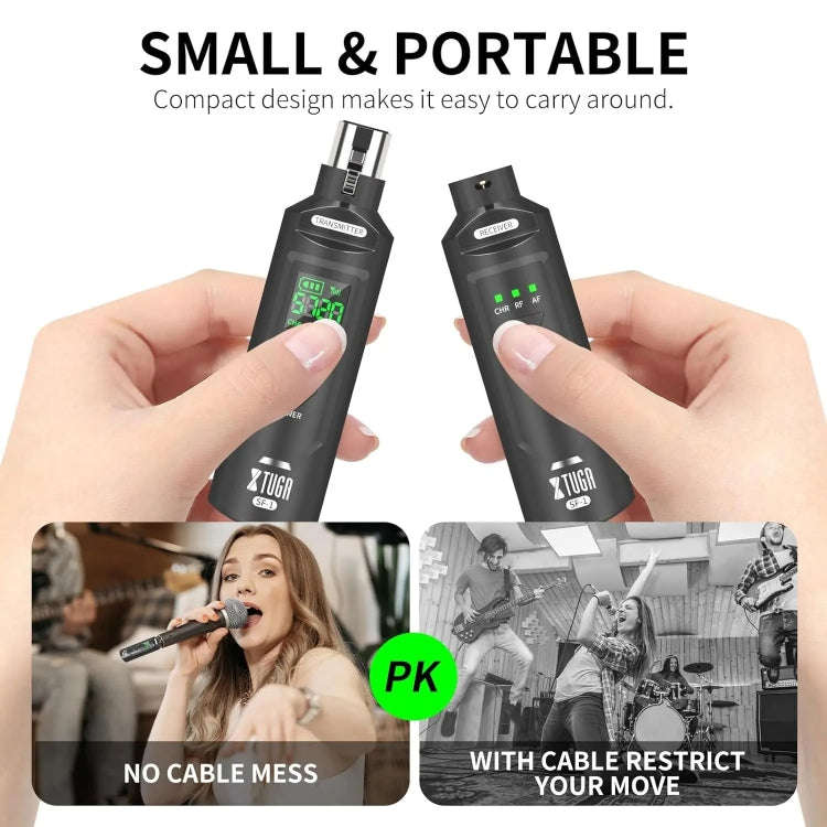 XTUGA SF-1 Wireless XLR Transmitter & Receiver UHF Wireless Adapter for Wired Mic / Guitar(Black)