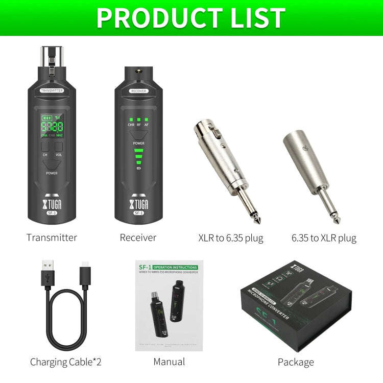 XTUGA SF-1 Wireless XLR Transmitter & Receiver UHF Wireless Adapter for Wired Mic / Guitar(Black)