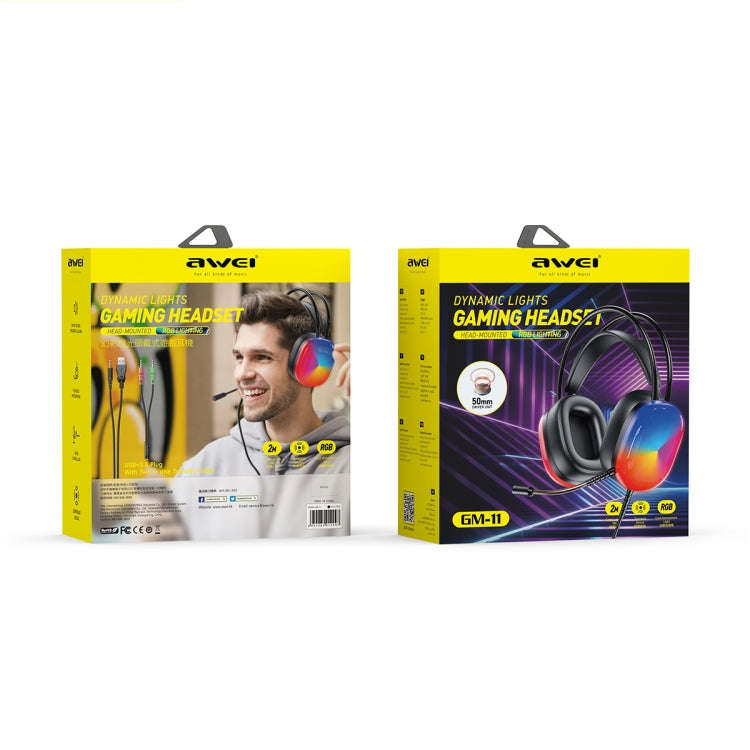 awei GM-11 Luminous Wired Headphones, Cable Length: 2m(Black)