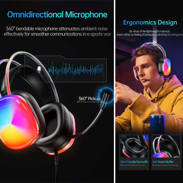 awei GM-11 Pro Luminous Wired Headphones, Cable Length: 2m(Black)