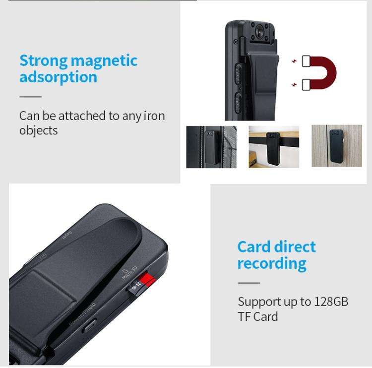Z7 1080P HD Night Vision Magnetic Video Recorder with Back Clip(Black)