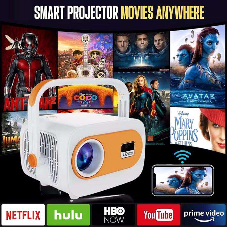 JY325 1280 x 720P 200ANSI Amlogic H713 CPU Android 11.0 Portable Projector, AU Plug(White)