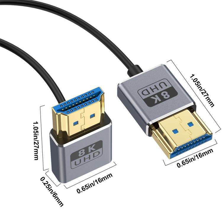 0.7m Coiled Coaxial 8K 48Gbps HDMI 2.1 Cable, Port:Downward Bend