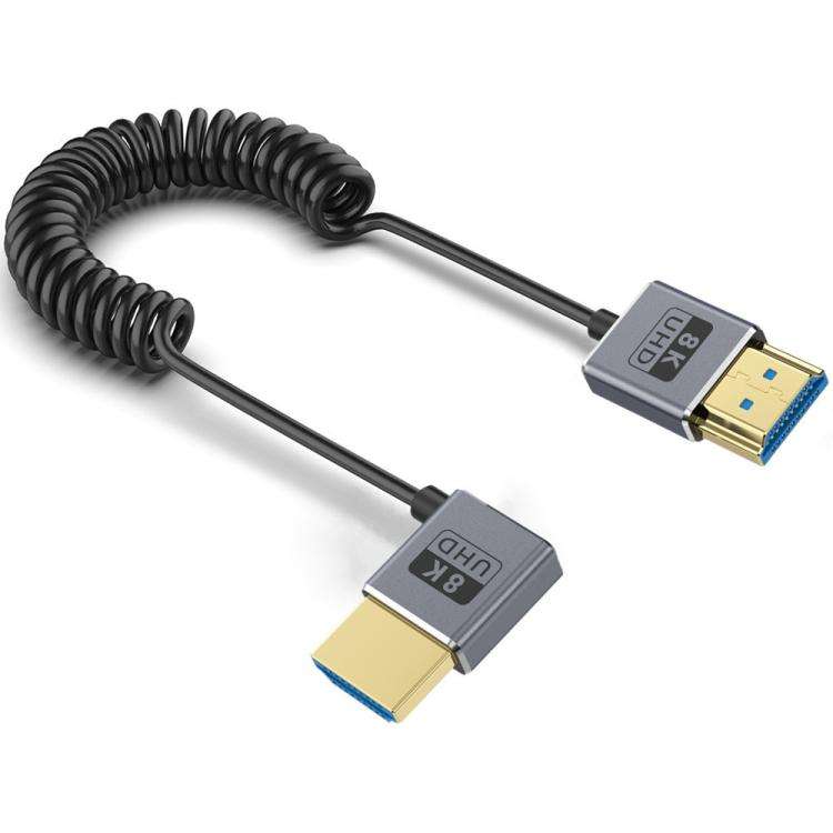 0.7m Coiled Coaxial 8K 48Gbps HDMI 2.1 Cable, Port:Left Bend