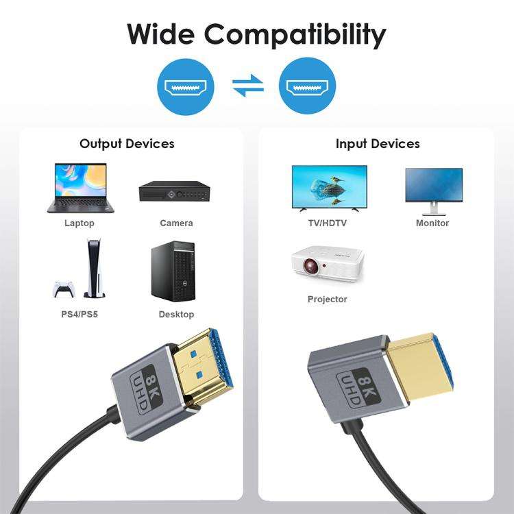0.7m Coiled Coaxial 8K 48Gbps HDMI 2.1 Cable, Port:Left Bend