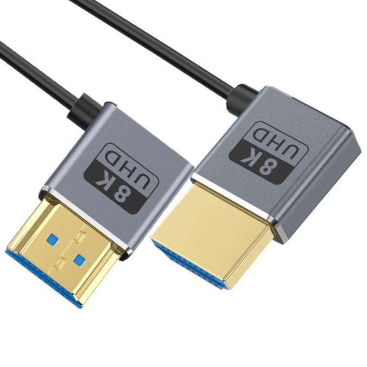 0.7m Coiled Coaxial 8K 48Gbps HDMI 2.1 Cable, Port:Right to Left Elbow
