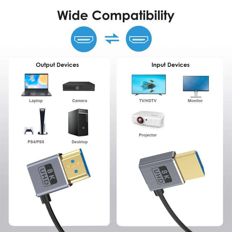 0.7m Coiled Coaxial 8K 48Gbps HDMI 2.1 Cable, Port:Right to Left Elbow