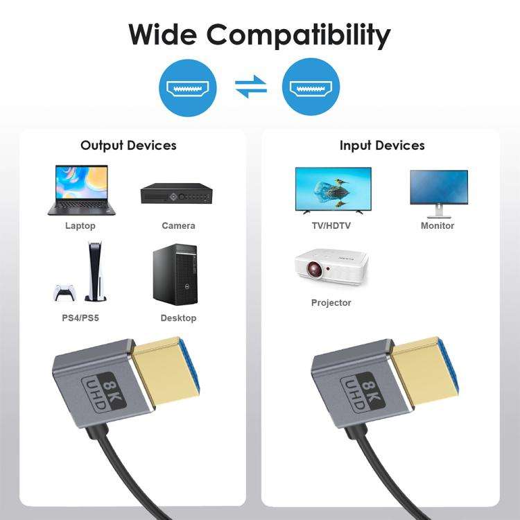 0.7m Coiled Coaxial 8K 48Gbps HDMI 2.1 Cable, Port:Left to Left Elbow