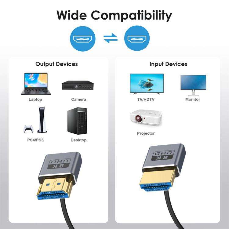 0.7m Coiled Coaxial 8K 48Gbps HDMI 2.1 Cable, Port:Up to Down Elbow