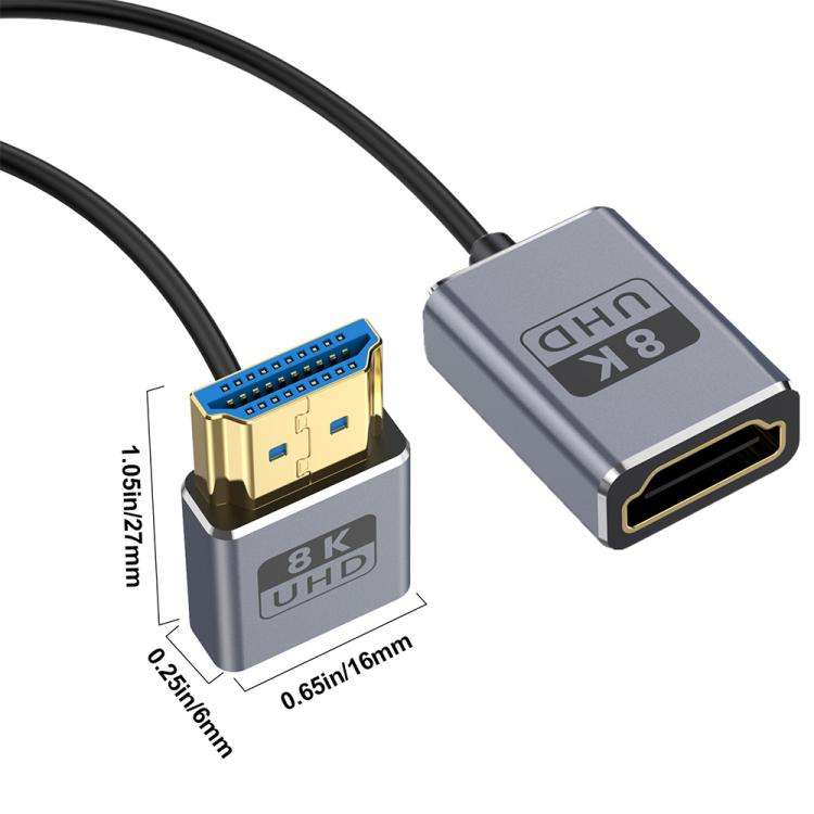 0.7m Coiled Coaxial 8K 48Gbps HDMI 2.1 Cable, Port:Male to Female Down Elbow