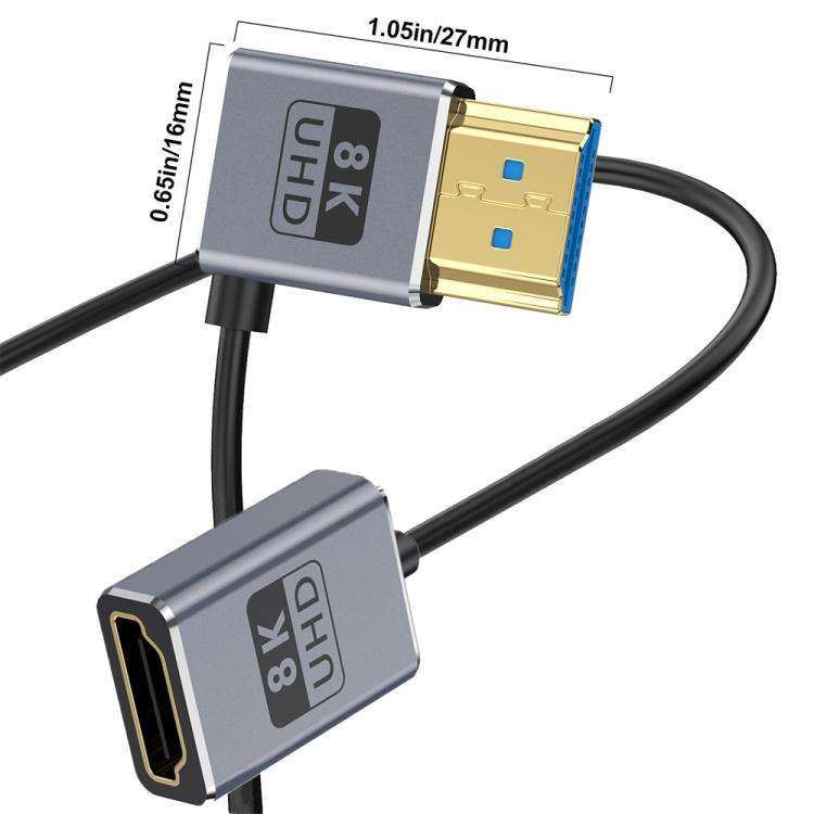 0.7m Coiled Coaxial 8K 48Gbps HDMI 2.1 Cable, Port:Male to Female Right Elbow