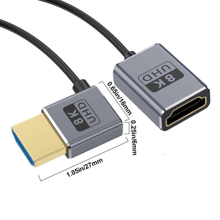 0.7m Coiled Coaxial 8K 48Gbps HDMI 2.1 Cable, Port:Male to Female Left Elbow