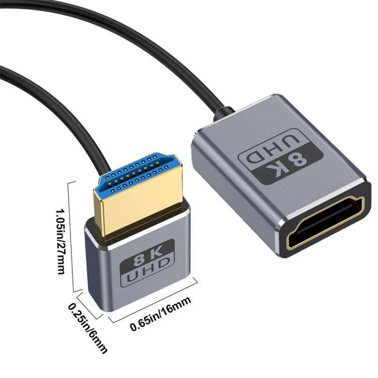 0.7m Coiled Coaxial 8K 48Gbps HDMI 2.1 Cable, Port:Male to Female Up Elbow