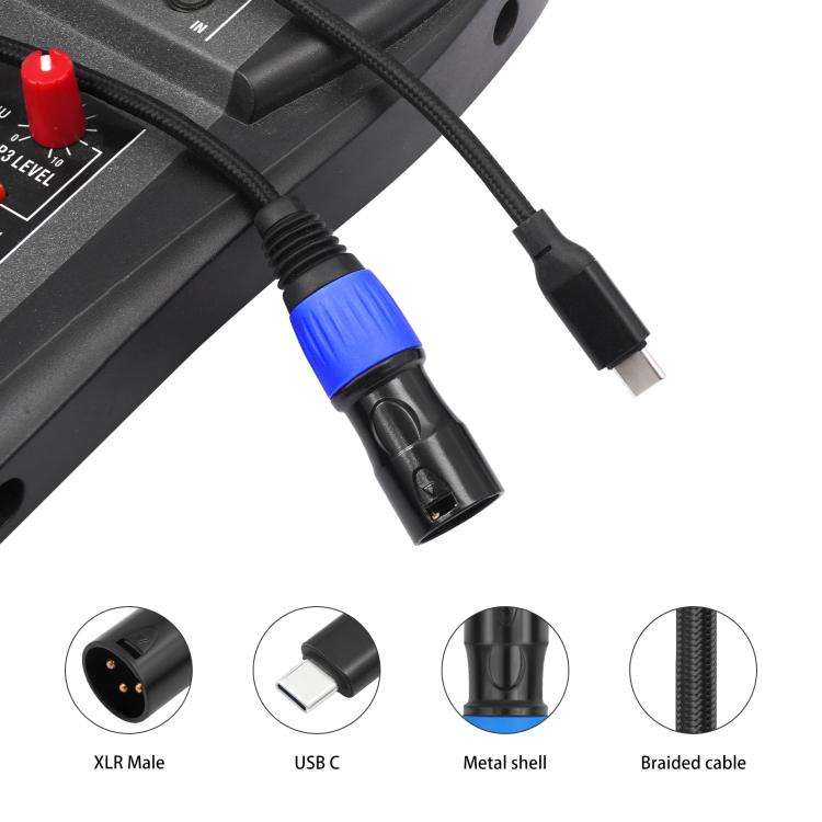 TY015 Type-C Male to XLR Male Stereo Output Audio Cable, Length:1m(Black Blue)