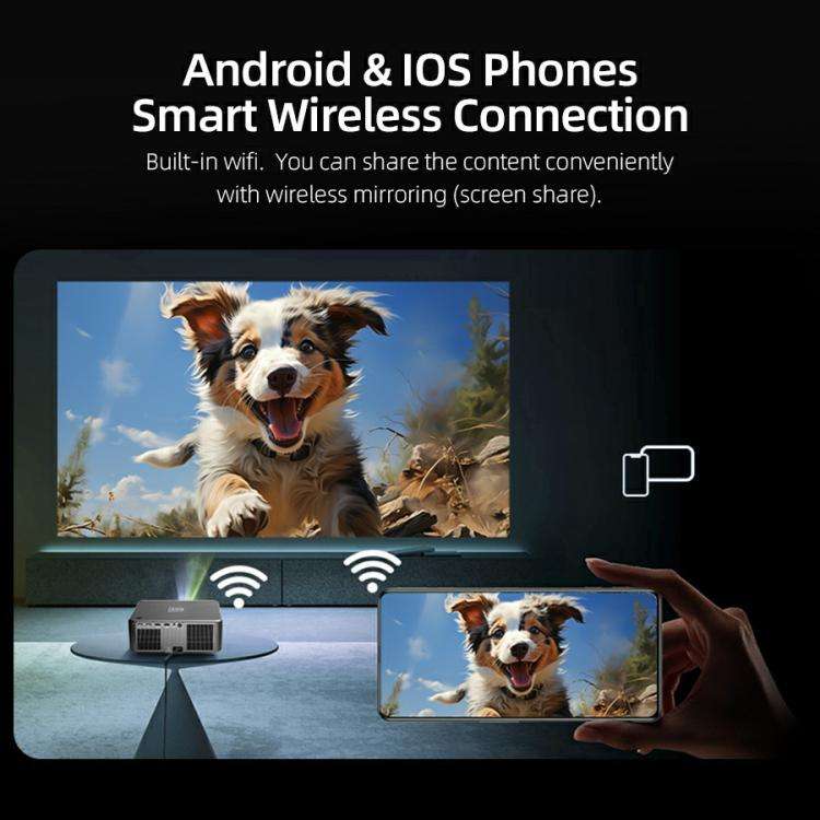 AUN U002 1920x1080P 970ANSI Android 12 Home Theater Smart Projector, EU Plug(Dark Grey)