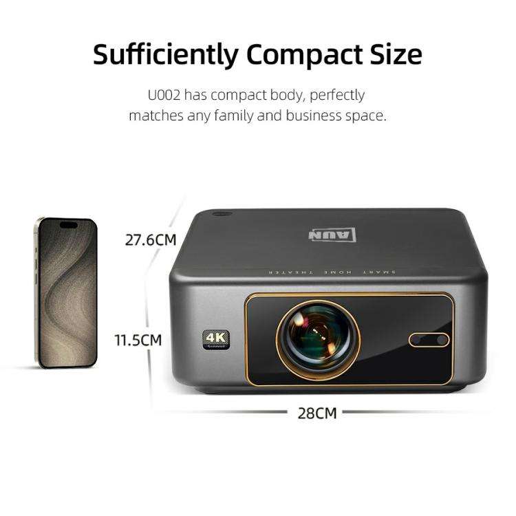 AUN U002 1920x1080P 970ANSI Android 12 Home Theater Smart Projector, EU Plug(Dark Grey)