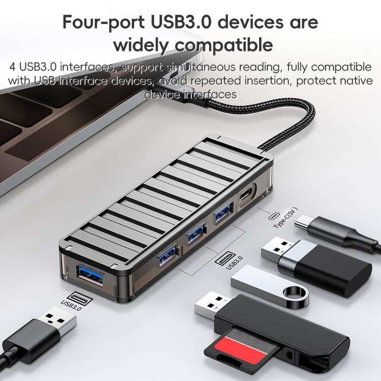 awei HUB-1 Multi-function 4 in 1 Type-C to USB 3.0 x 4 HUB Adapter(Grey)
