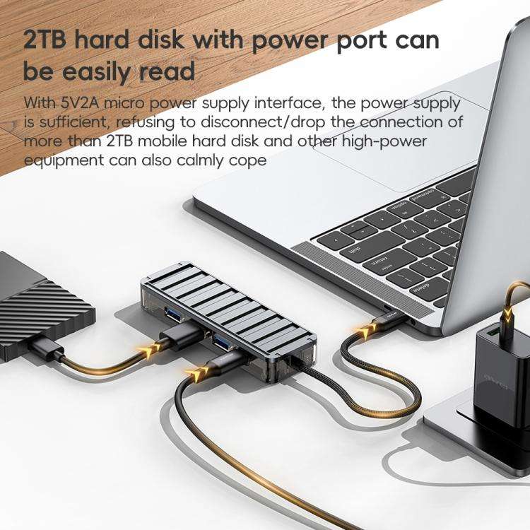 awei HUB-1 Multi-function 4 in 1 Type-C to USB 3.0 x 4 HUB Adapter(Grey)
