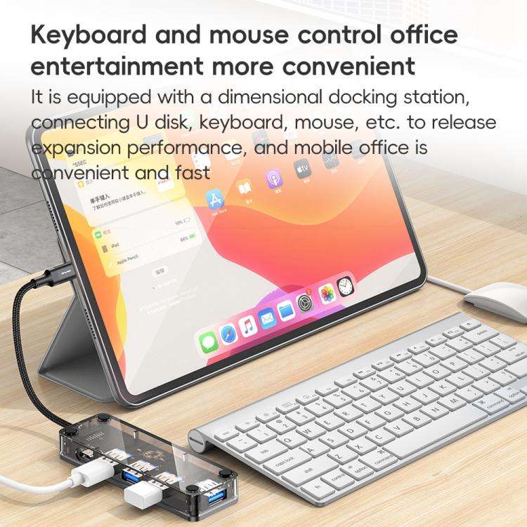 awei HUB-1 Multi-function 4 in 1 Type-C to USB 3.0 x 4 HUB Adapter(Grey)