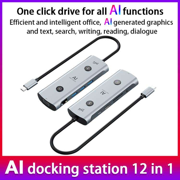 YCE V172 12 in 1 USB-C / Type-C HUB Adapter AI Docking Station(Grey)