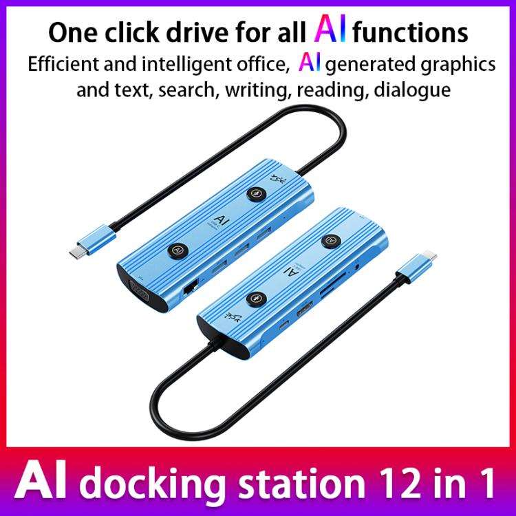 YCE V172 12 in 1 USB-C / Type-C HUB Adapter AI Docking Station(Blue)