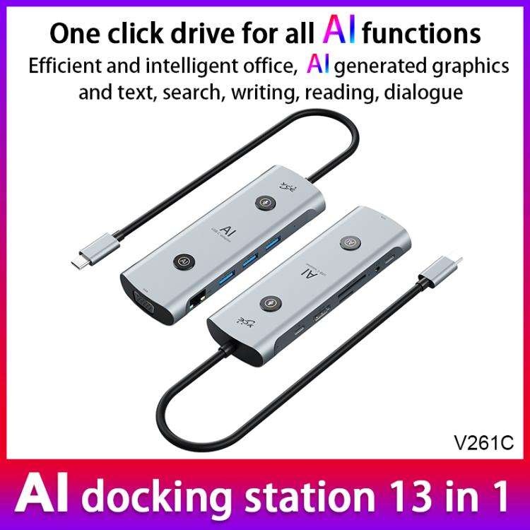 YCE V261 13 in 1 USB-C / Type-C HUB Adapter AI Docking Station(Grey)