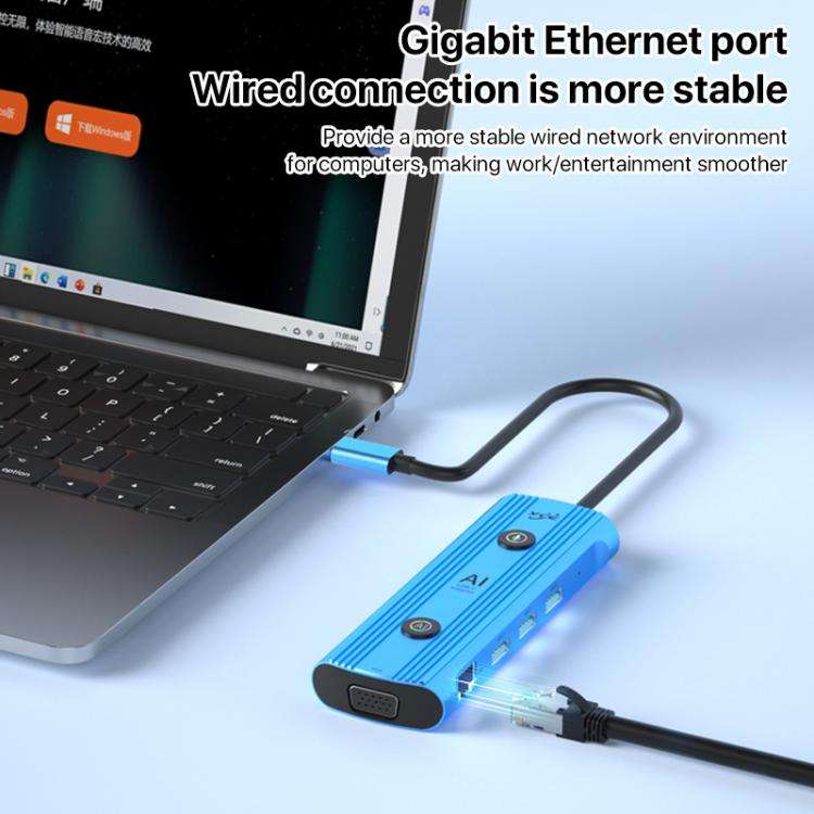 YCE V261 13 in 1 USB-C / Type-C HUB Adapter AI Docking Station(Blue)