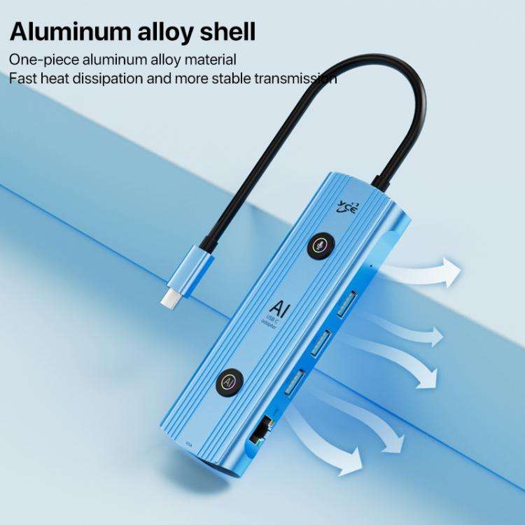YCE V261 13 in 1 USB-C / Type-C HUB Adapter AI Docking Station(Blue)