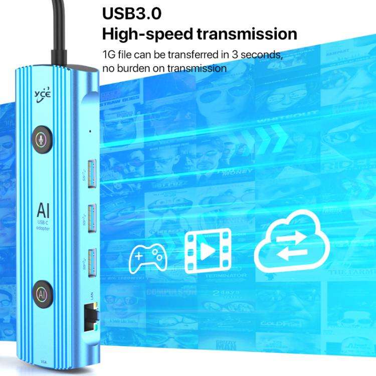 YCE V261 13 in 1 USB-C / Type-C HUB Adapter AI Docking Station(Blue)