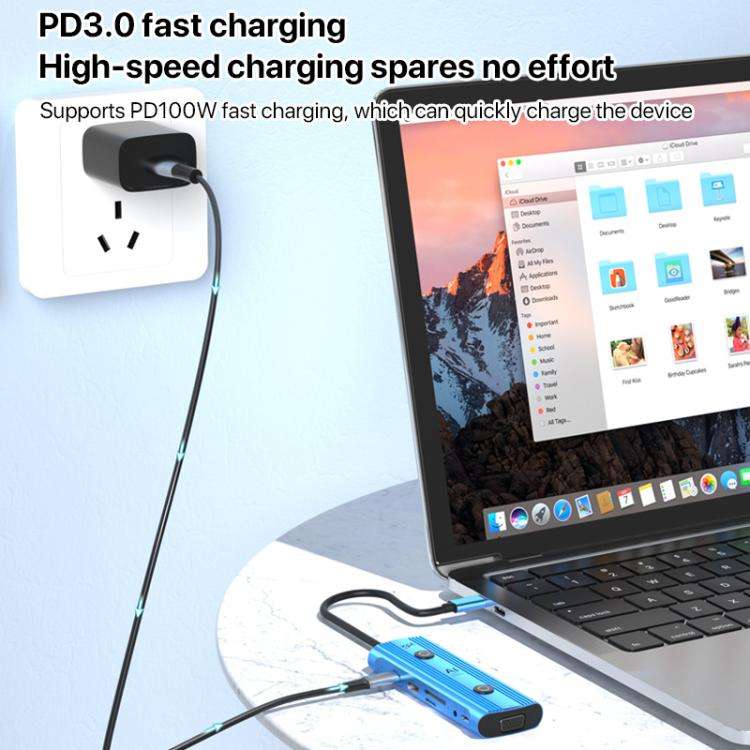 YCE V261 13 in 1 USB-C / Type-C HUB Adapter AI Docking Station(Blue)