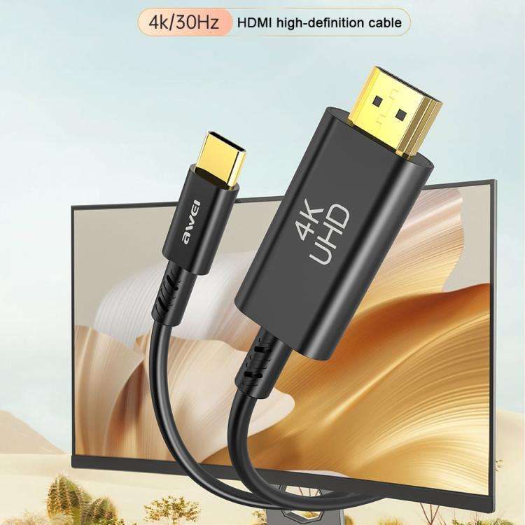 awei CL-212T USB-C / Type-C to HDMI 4K 30Hz HD Adapter Cable, Length:1.8m(Black)