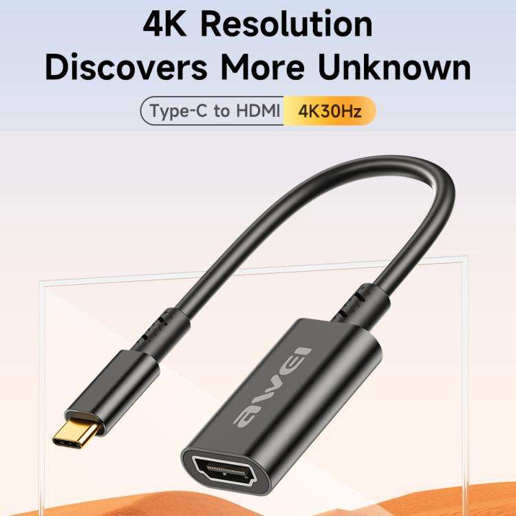 awei CL-217T USB-C / Type-C to HDMI 4K 30Hz UHD Adapter Cable, Length:20mm(Black)