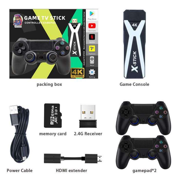 M10 4K Ultra HD Game TV Stick with Dual Gamepads 2.4G Receiver, Style:128GB Basic(Black)