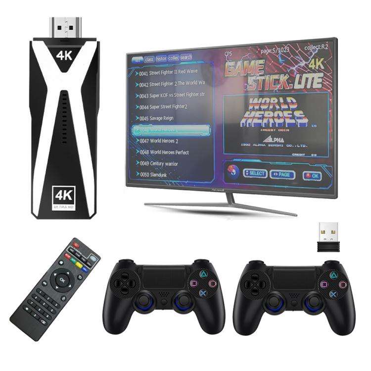 M10 4K Ultra HD Game TV Stick with Dual Gamepads 2.4G Receiver, Style:128GB + Remote Control(Black)