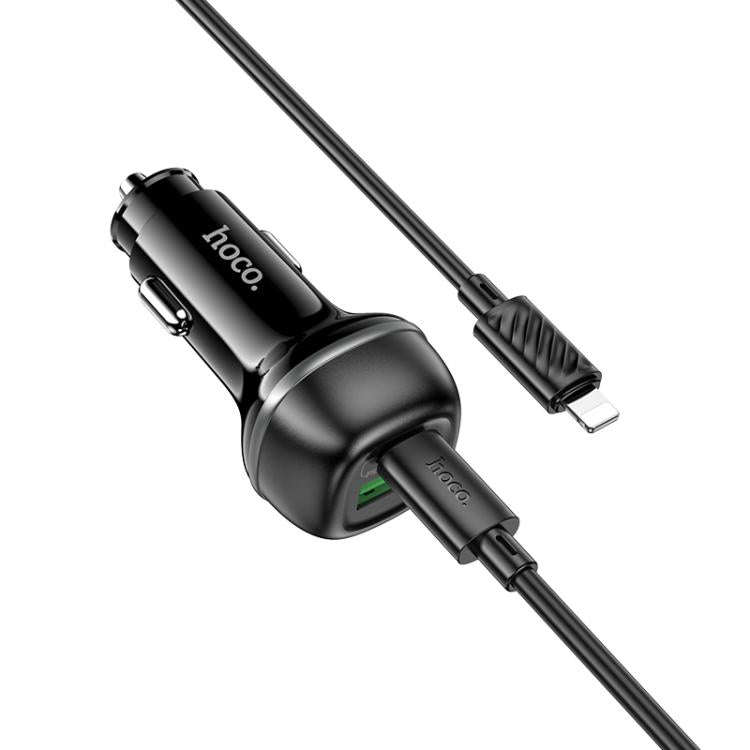 hoco Z58A Rank Dual Port PD30W and QC3.0 Car Charger Set with Type-C to 8 Pin Cable(Black)