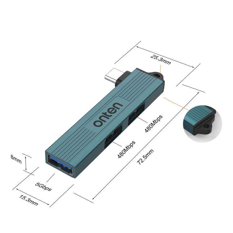 Onten UC51 3 in 1 Type-C to USB HUB(Pine Green)