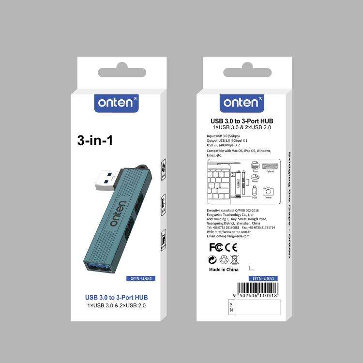 Onten US51 3 in 1 USB 3.0 HUB(Pine Green)